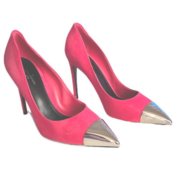 Louis Vuitton Pink Suede Pointed Toe LV Logo Heeled Pumps Size 36 / US Size 6 - Picture 3 of 16
